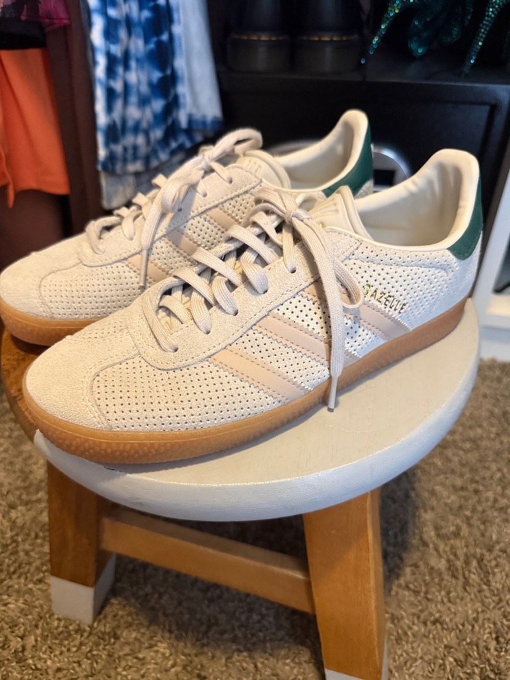 adidas Beige Gazelle Sneakers with Green Heel Tab